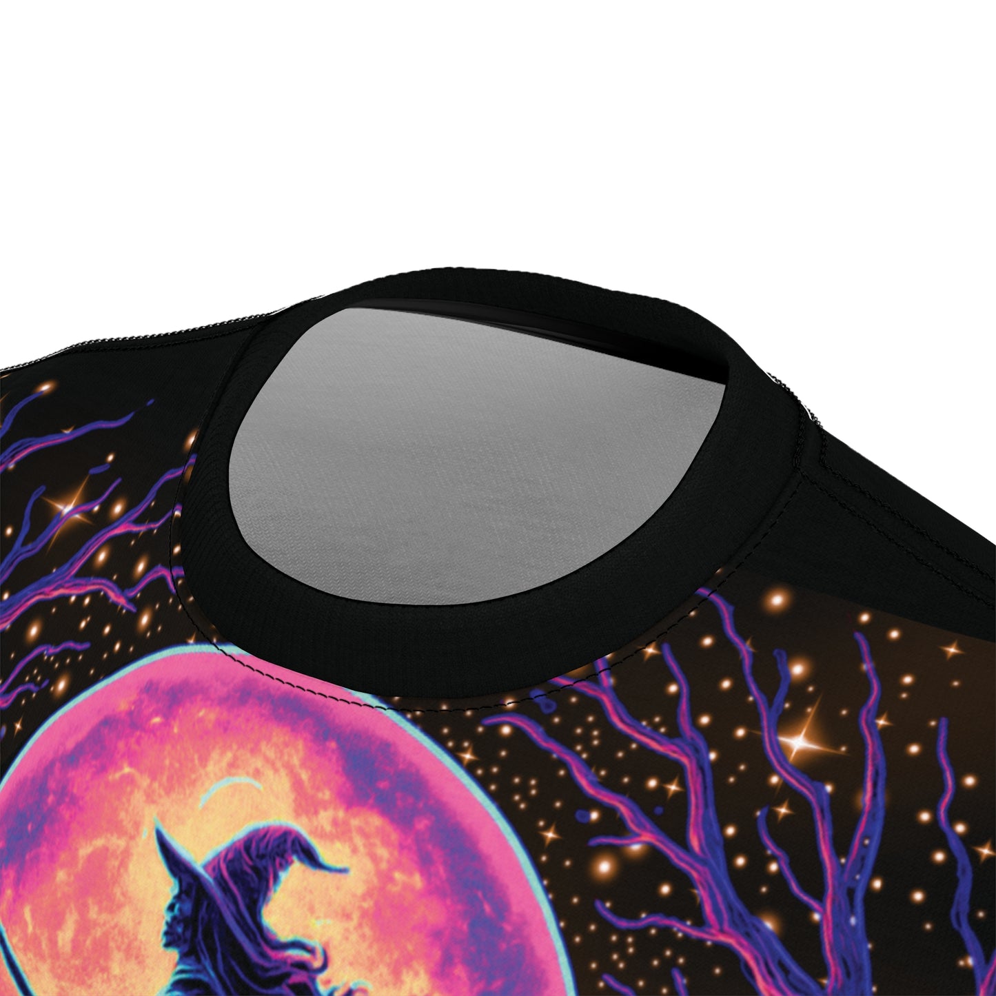Neon Halloween AOP T-Shirt – Spooky Season Jack-o’-Lantern & Witch Design (All-Over Print)