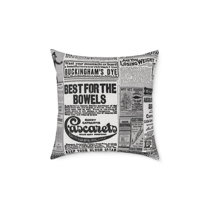Occult Americana – 1800s Vintage Newspaper Ads Collage Art - Canvas Throw Pillow Version 2