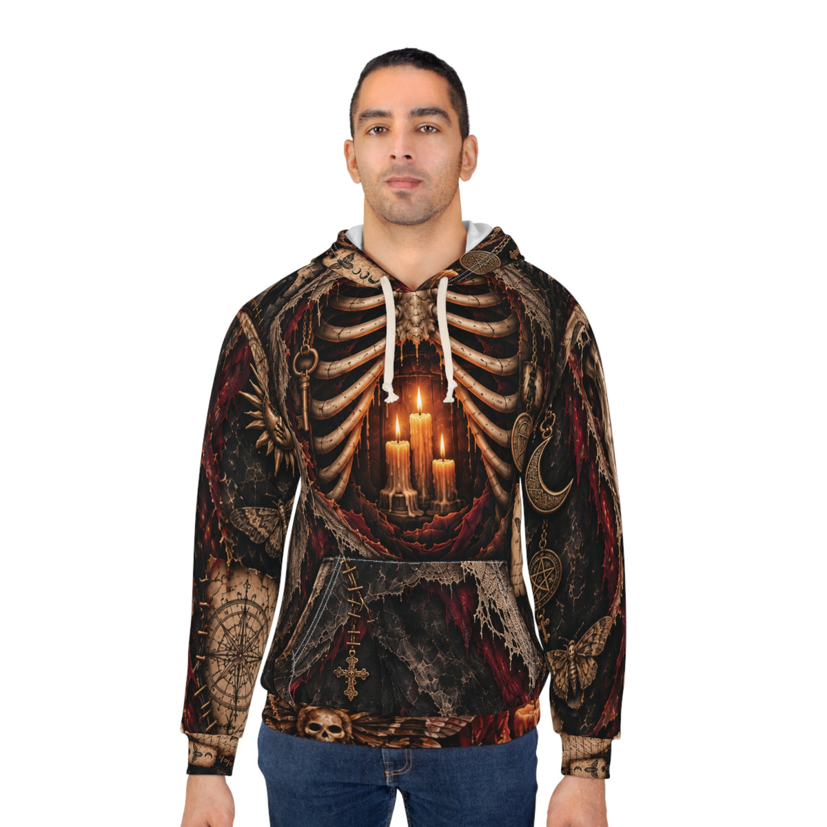 Anatomy of the Haunted Gothic Skeleton Hoodie - Candlelit Occult AOP Pullover