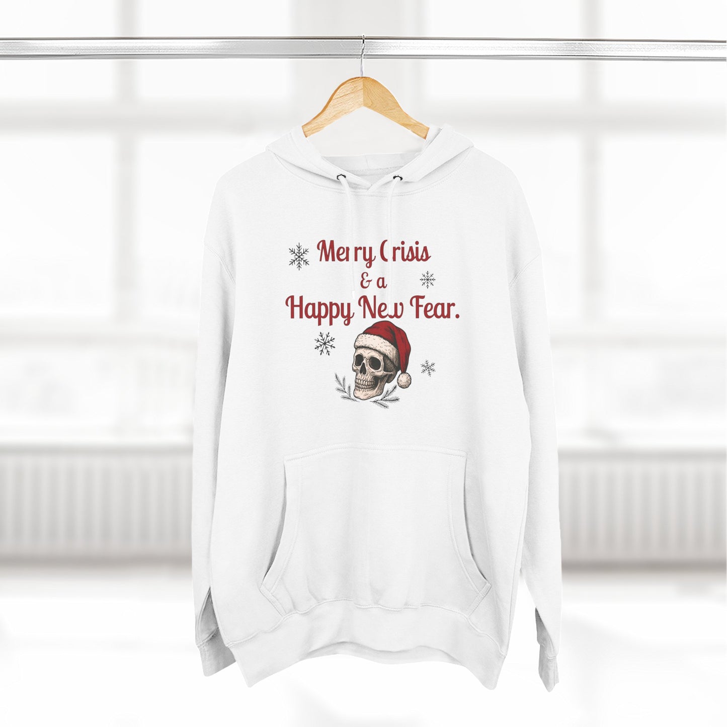 Merry Crisis & a Happy New Fear Hoodie — Gothic Christmas Skull, Premium Lane Seven Fleece (S–2XL)