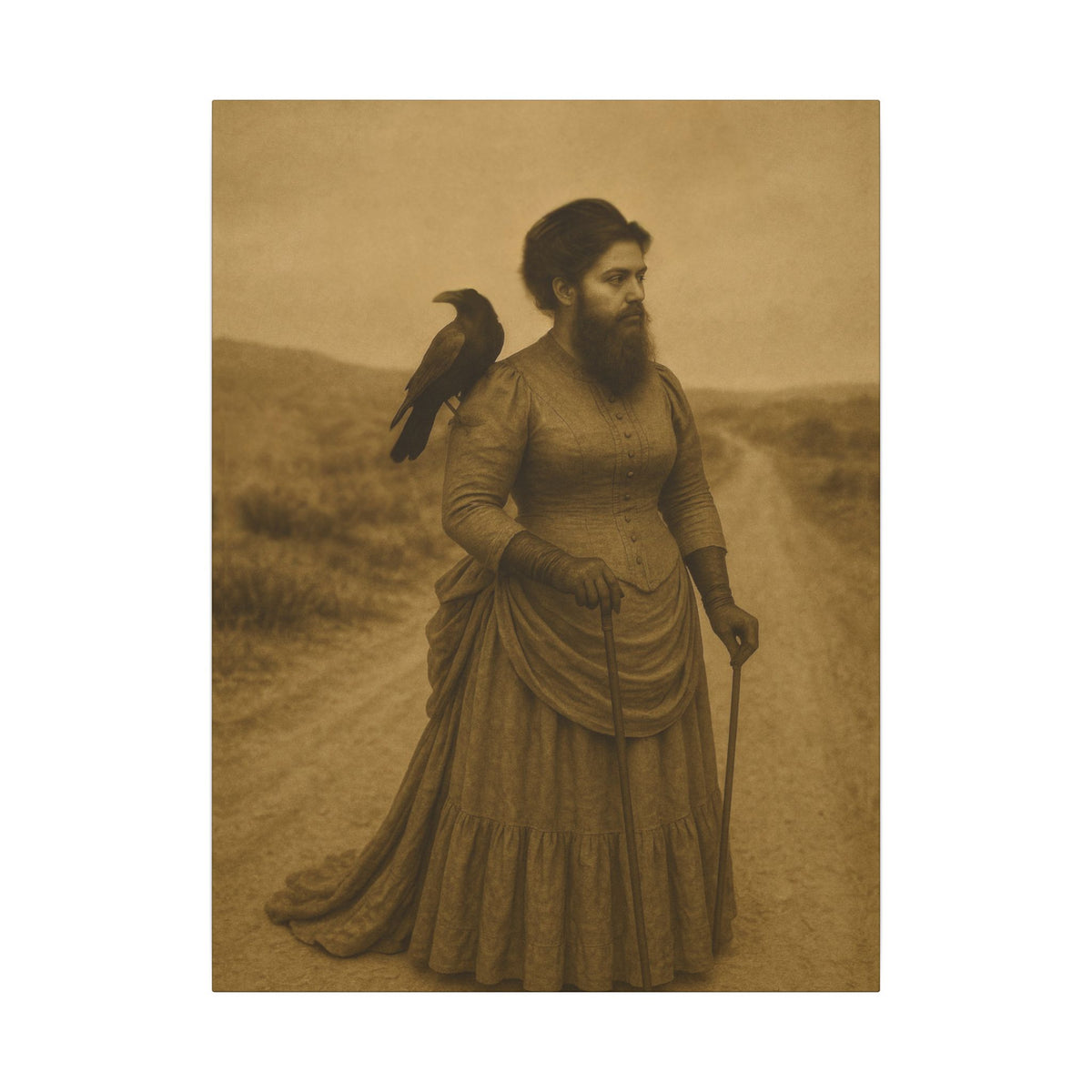 Bearded Lady with Crow – Matte Canvas Print (Gallery-Wrapped) 0.75"