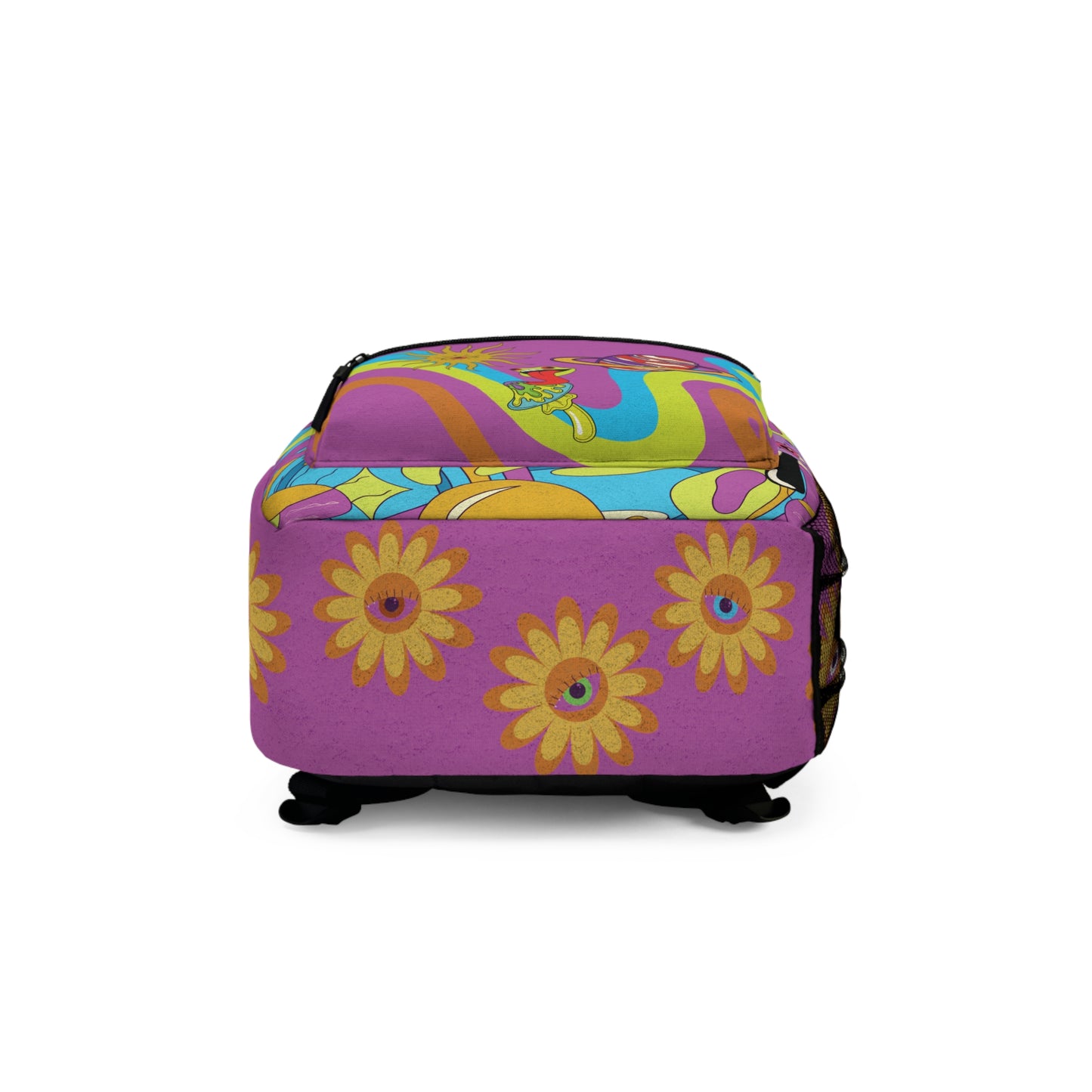 Psychedelic Cat AOP Backpack – Trippy Cosmic Print, Durable Sublimated Design, Weirdcore School Bag