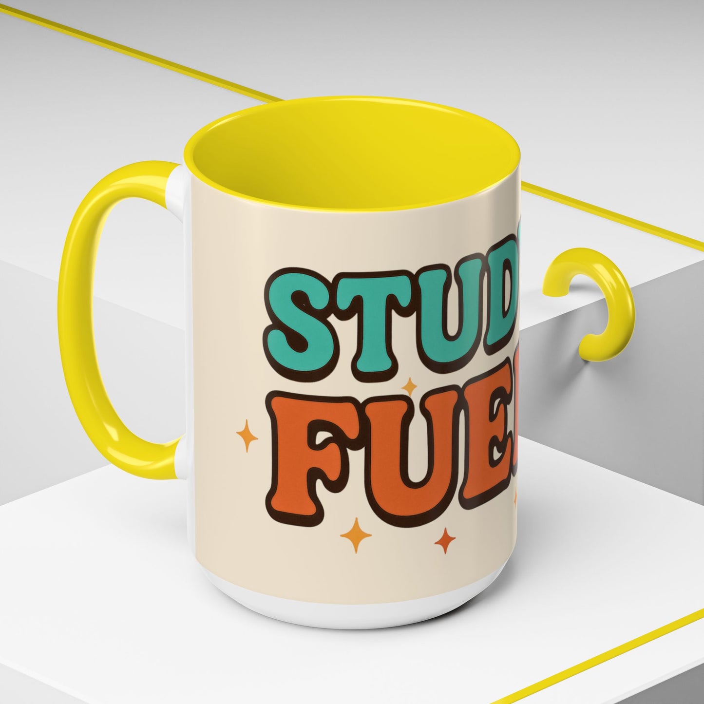 Study Fuel Color Accent Mug (11oz/15oz) – Retro Teacher/Student Coffee Cup • Back to School • Durable Ceramic