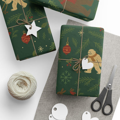 Cryptid Christmas Parade – Luxury Holiday Wrapping Paper, Folk-Art Bigfoot & Mothman Gift Wrap, 30" Roll (Matte/Gloss)