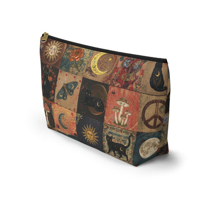 Witchy Patchwork Accessory Pouch – Black Cat Moon Mushroom Cosmetic Bag