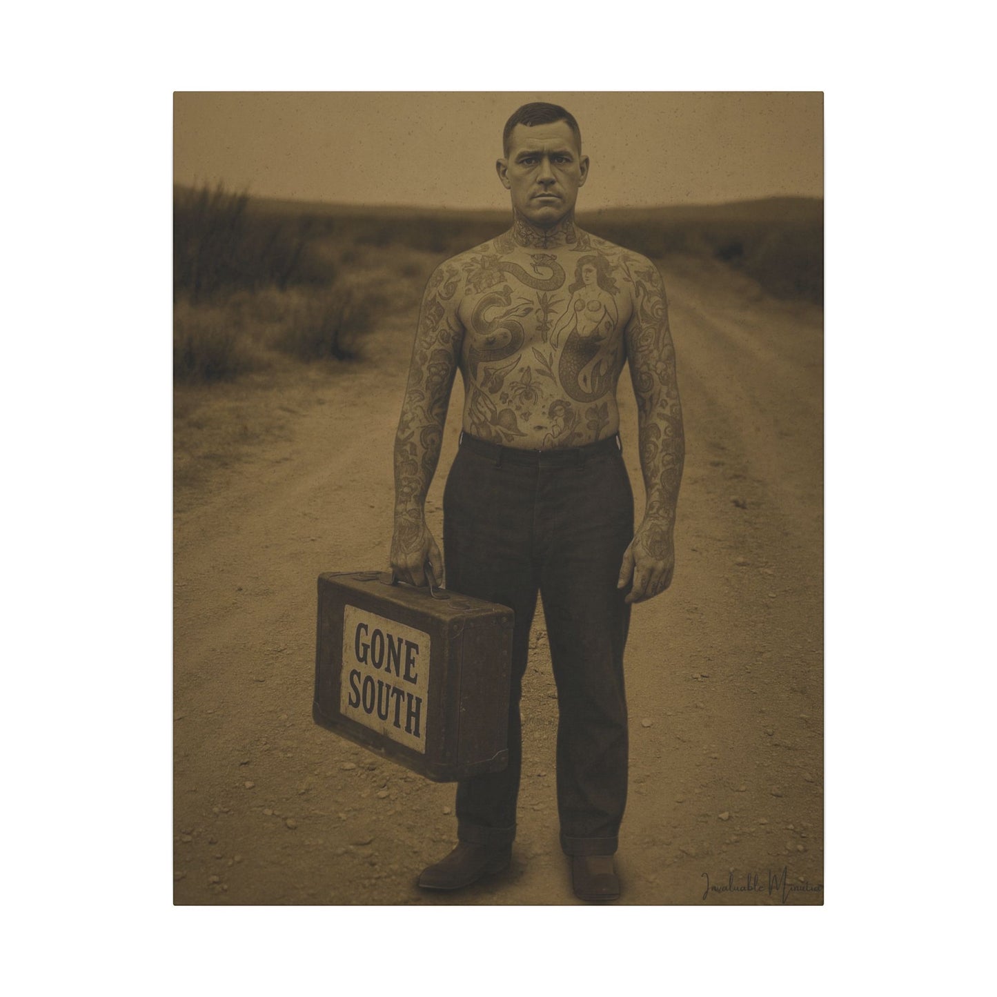 The Tattooed Man – Matte Canvas Print (Gallery-Wrapped) 0.75" – Vintage Circus-Inspired Canvas Wall Art