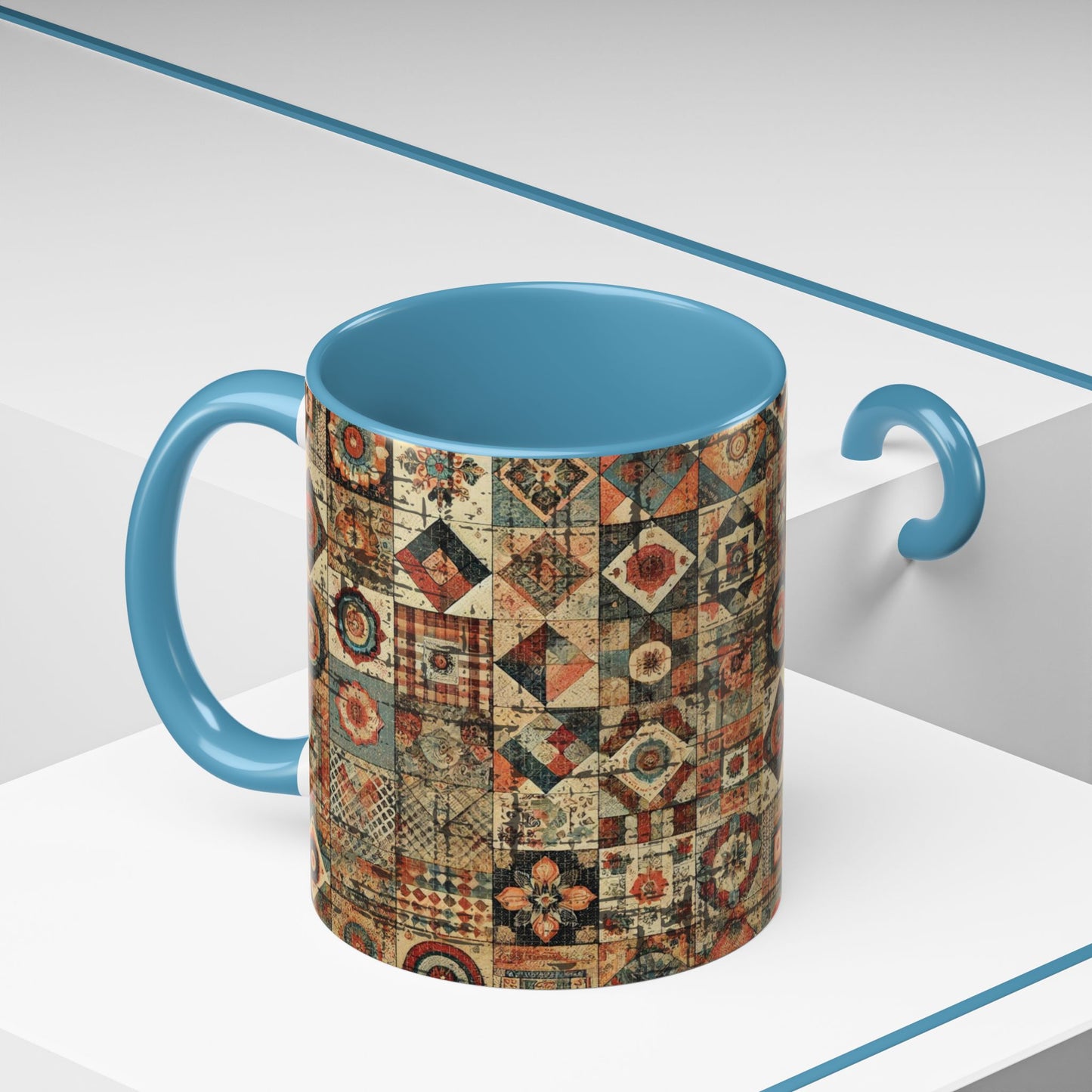 Boho Patchwork Quilt Mug | Vintage Accent Coffee Mug (11oz/15oz)