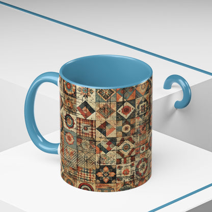 Boho Patchwork Quilt Mug | Vintage Accent Coffee Mug (11oz/15oz)