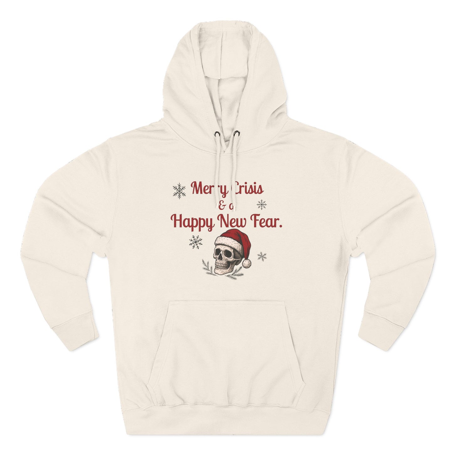 Merry Crisis & a Happy New Fear Hoodie — Gothic Christmas Skull, Premium Lane Seven Fleece (S–2XL)