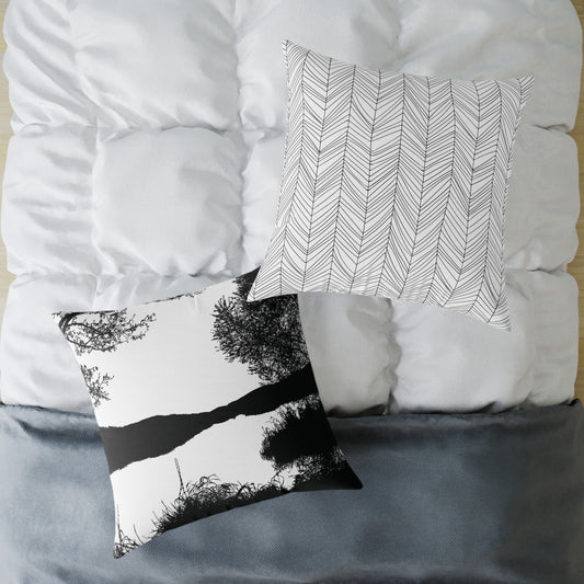 Stillwater Divide Silhouette Pillow – Liminal Lake Vibes for Moody Minimalists - Canvas Throw Pillow Home Decor