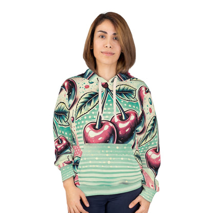 Vintage Cherry Pop All Over Print Unisex Pullover Hoodie - Retro Style for Cozy Days