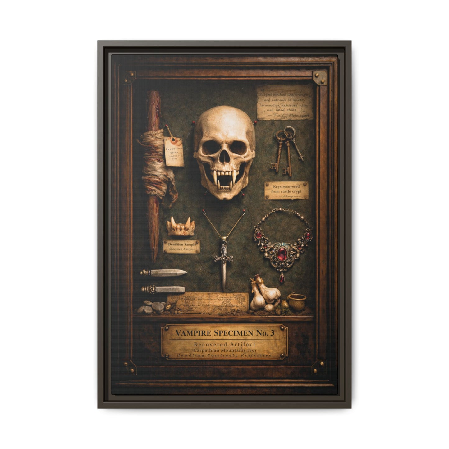 Framed Canvas Art – Vampire Specimen No. 3 | Gothic Vampire Wall Decor | Dark Academia Curiosity Cabinet Art