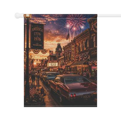 Vintage Retro Main Street Fourth of July Garden Banner or House Flag Patriotic 1776 1976