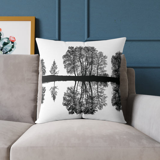 Reflection Forest Silhouette Tree Throw Pillow – Photo Silhouette Landscape Accent for Liminal Souls - Canvas Throw Pillow