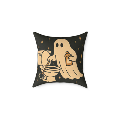 Ghost Cleaning Crew Canvas Throw Pillow – Spooky Chores Collection