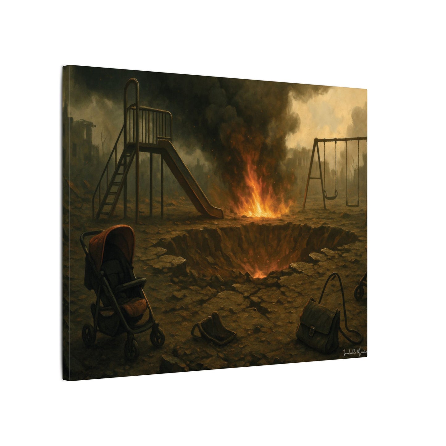 Apocalyptic Playground Canvas Print – Dark Surreal Landscape Wall Art – Post-Apocalyptic Home Décor