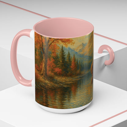 Bigfoot River Scene Mug | Autumn Wilderness Accent Coffee Mug (11oz/15oz)