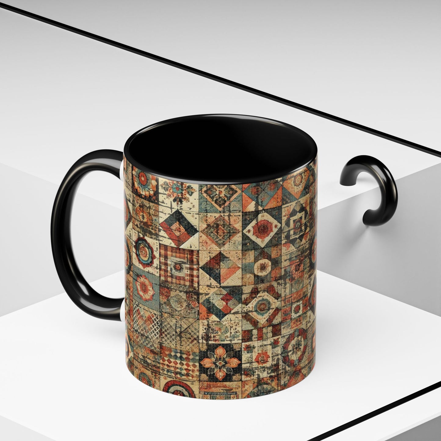 Boho Patchwork Quilt Mug | Vintage Accent Coffee Mug (11oz/15oz)