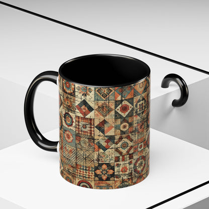 Boho Patchwork Quilt Mug | Vintage Accent Coffee Mug (11oz/15oz)