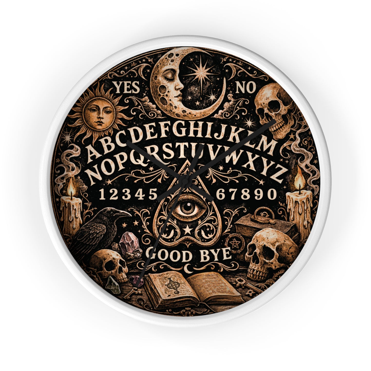 Ouija Board Wall Clock – Gothic Occult Spirit Board 10" Decor
