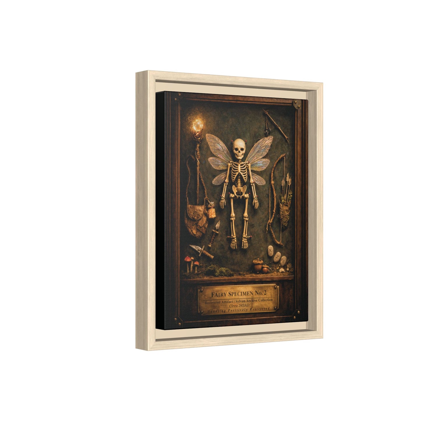 Fairy Specimen No. 2 Framed Canvas Print – Skeletal Fairy Wall Art, Dark Curiosity Cabinet Decor