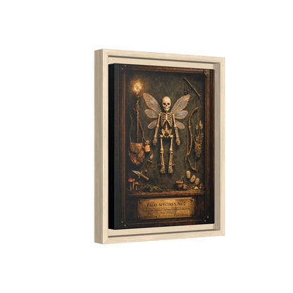 Fairy Specimen No. 2 Framed Canvas Print – Skeletal Fairy Wall Art, Dark Curiosity Cabinet Decor