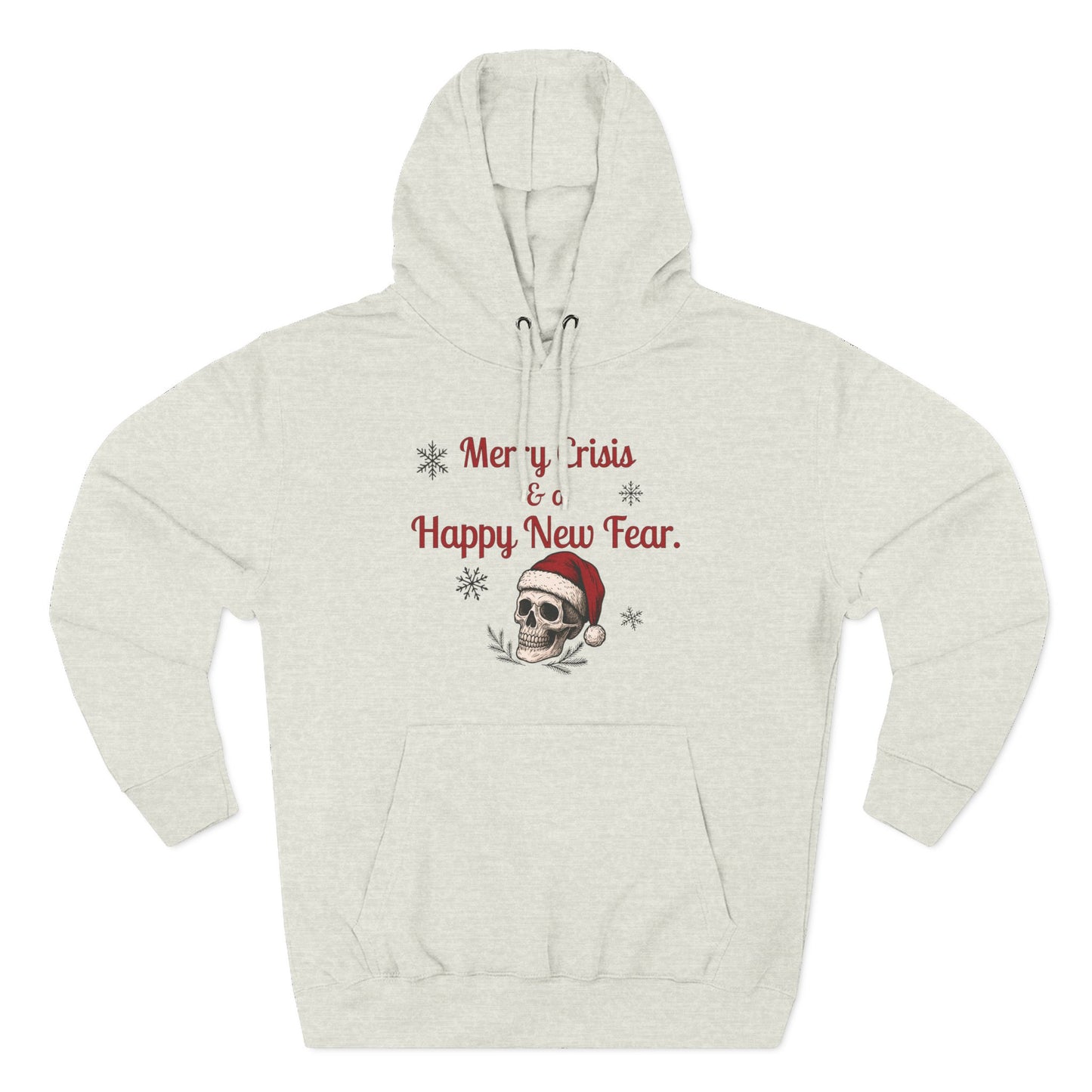 Merry Crisis & a Happy New Fear Hoodie — Gothic Christmas Skull, Premium Lane Seven Fleece (S–2XL)