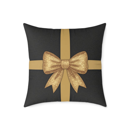 Black & Gold Gift Box Throw Pillow – Charcoal Present & Snowflake Canvas Cushion