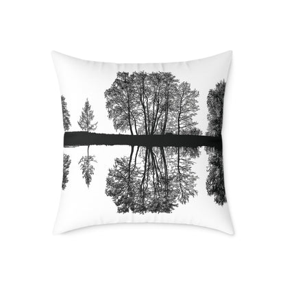 Reflection Forest Silhouette Tree Throw Pillow – Photo Silhouette Landscape Accent for Liminal Souls - Canvas Throw Pillow