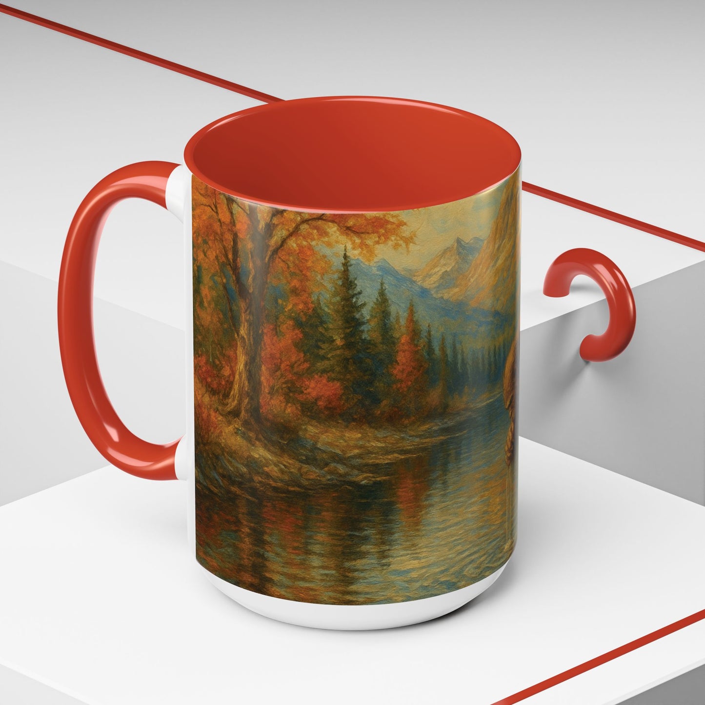 Bigfoot River Scene Mug | Autumn Wilderness Accent Coffee Mug (11oz/15oz)