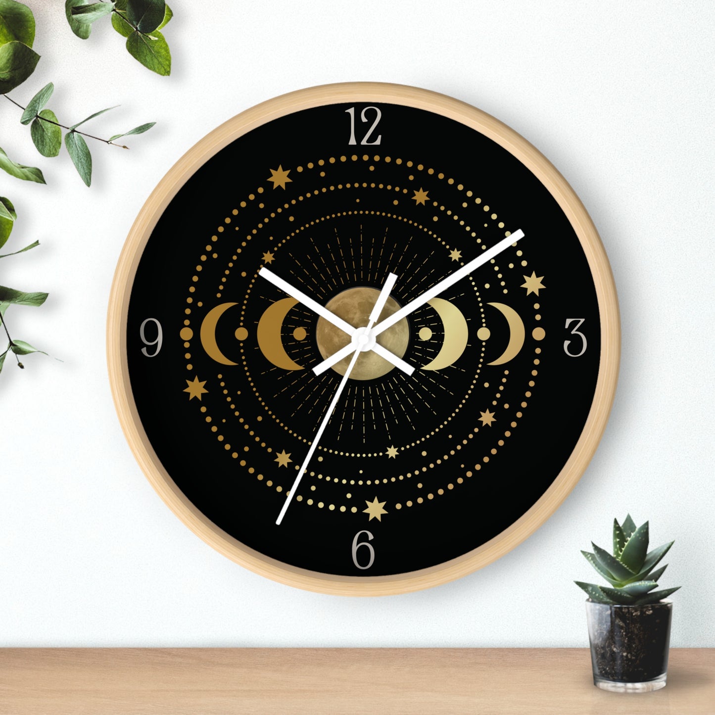 Moon Phase Wall Clock – Gold Celestial Lunar 10" Decor