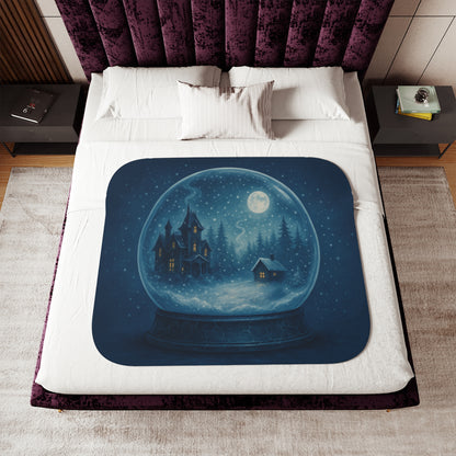 Haunted House Winter Snowglobe Sherpa Blanket – Enchanted Gothic Holiday Throw
