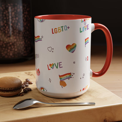 Minimalist Pride Accent Mug | LGBTQ+ Love Ceramic Cup | 11oz & 15oz
