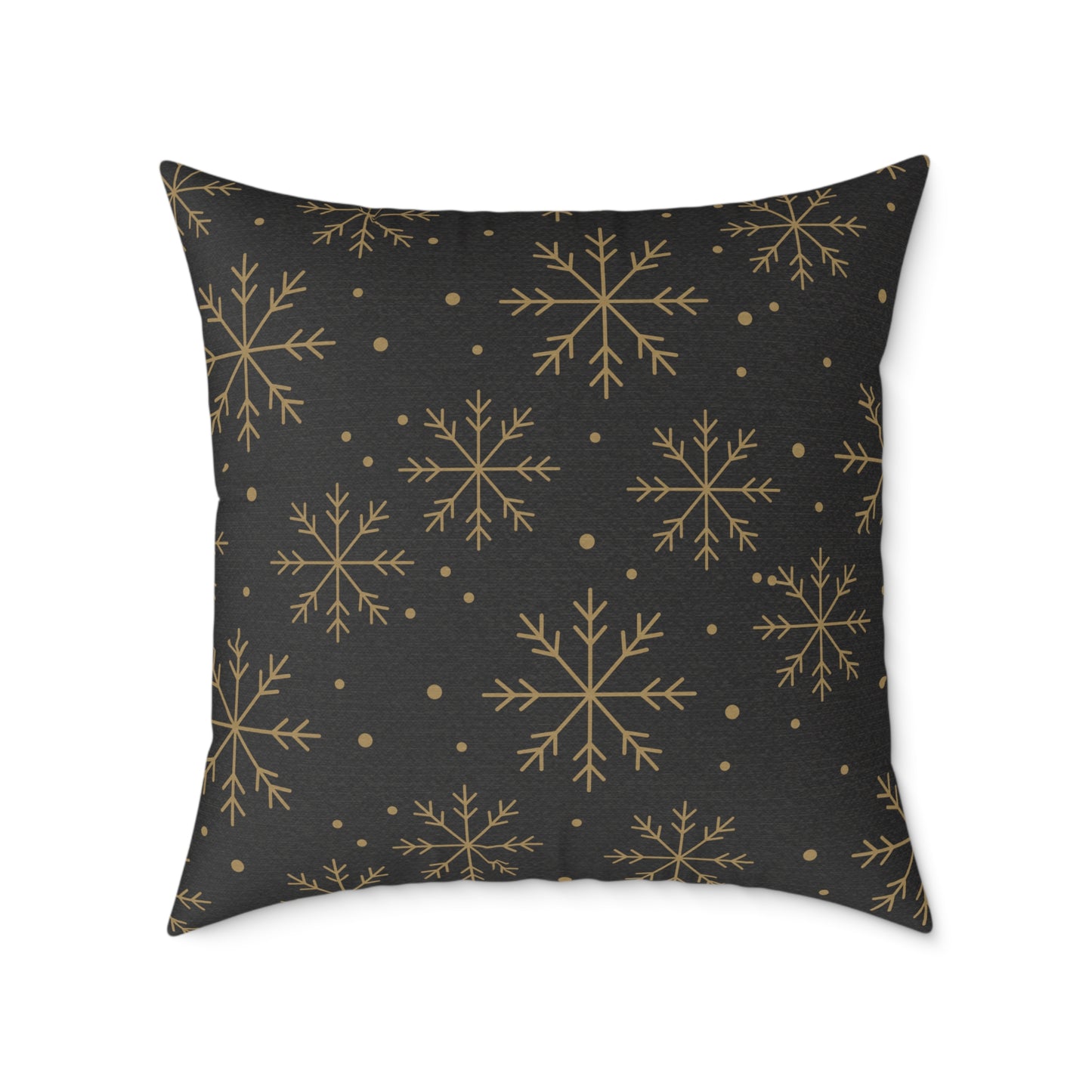 Black & Gold Gift Box Throw Pillow – Charcoal Present & Snowflake Canvas Cushion