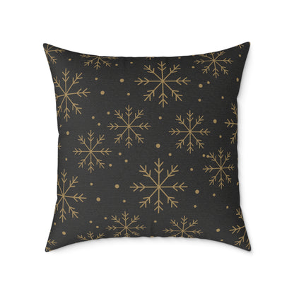 Black & Gold Gift Box Throw Pillow – Charcoal Present & Snowflake Canvas Cushion