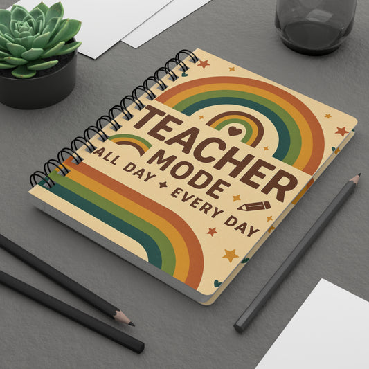 Teacher Mode Spiral Notebook – Retro Rainbow Teacher Gift – All Day Every Day – Back to School Journal – Cute Teacher Stationery