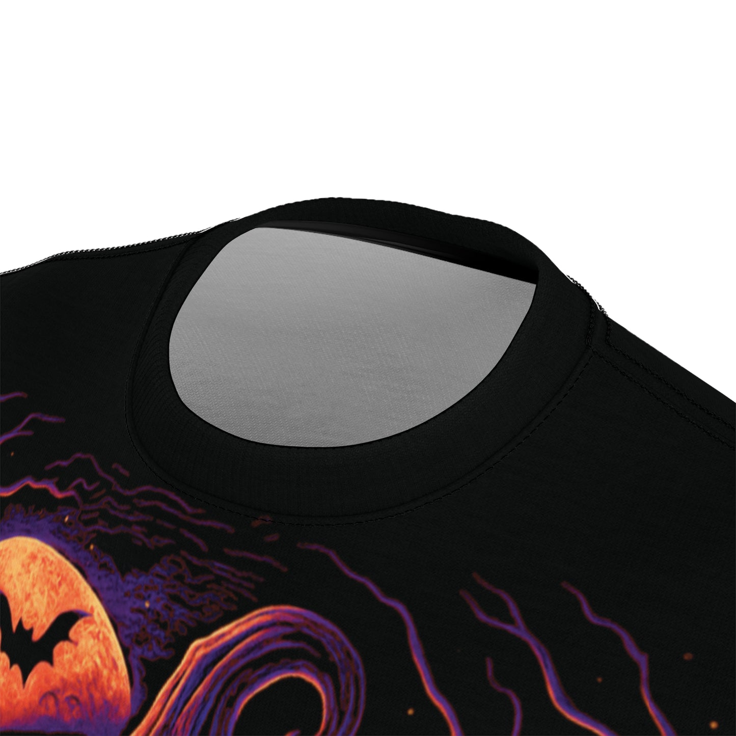 Skeleton Pumpkin Head AOP Halloween T-Shirt – Neon Spooky Jack-o’-Lantern Extra Large Print Tee (All-Over Print)