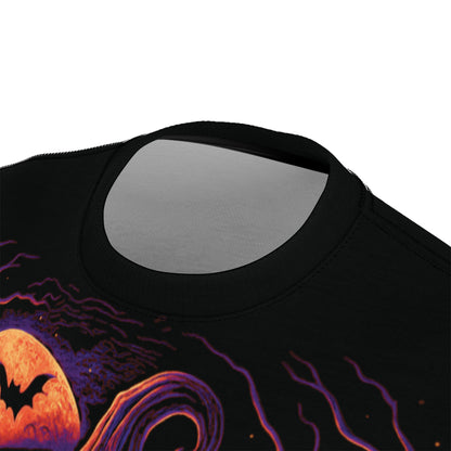 Skeleton Pumpkin Head AOP Halloween T-Shirt – Neon Spooky Jack-o’-Lantern Extra Large Print Tee (All-Over Print)
