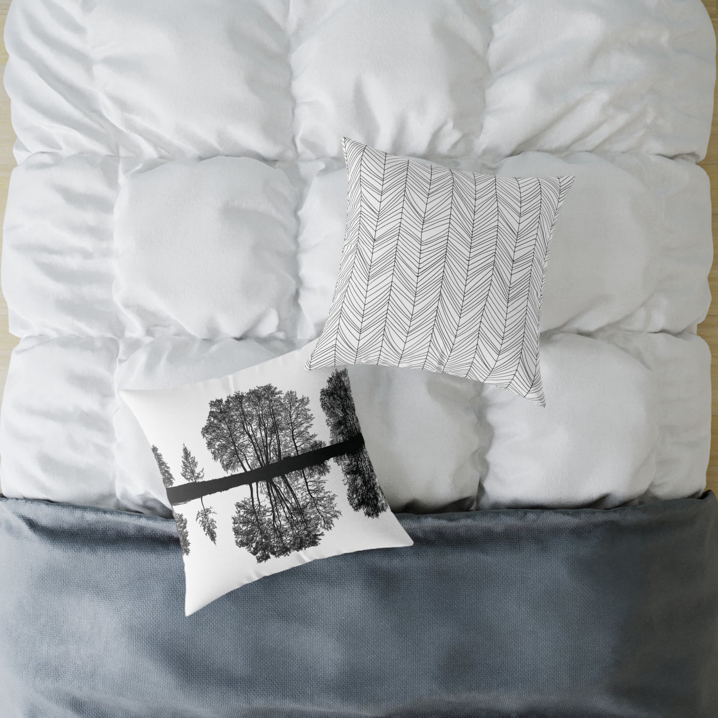 Reflection Forest Silhouette Tree Throw Pillow – Photo Silhouette Landscape Accent for Liminal Souls - Canvas Throw Pillow