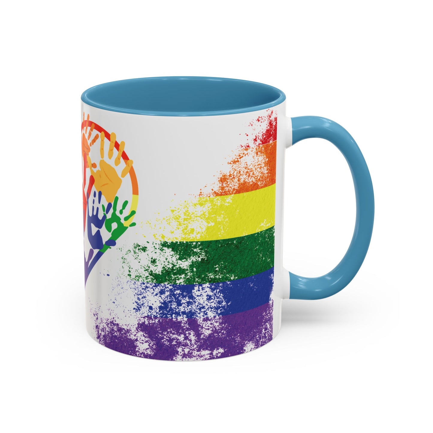 Handprint Heart Pride Mug | Rainbow Splash Ceramic Cup | 11oz & 15oz