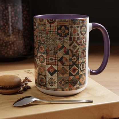 Boho Patchwork Quilt Mug | Vintage Accent Coffee Mug (11oz/15oz)