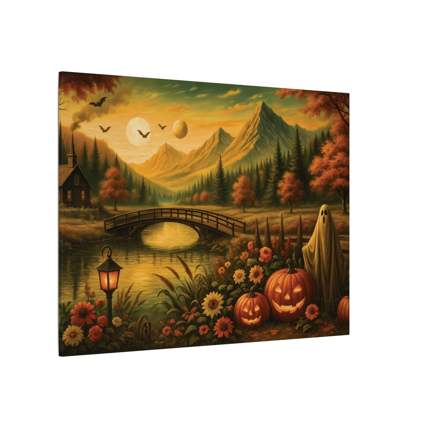 Ghost in the Garden – Autumn Halloween Landscape Canvas Print