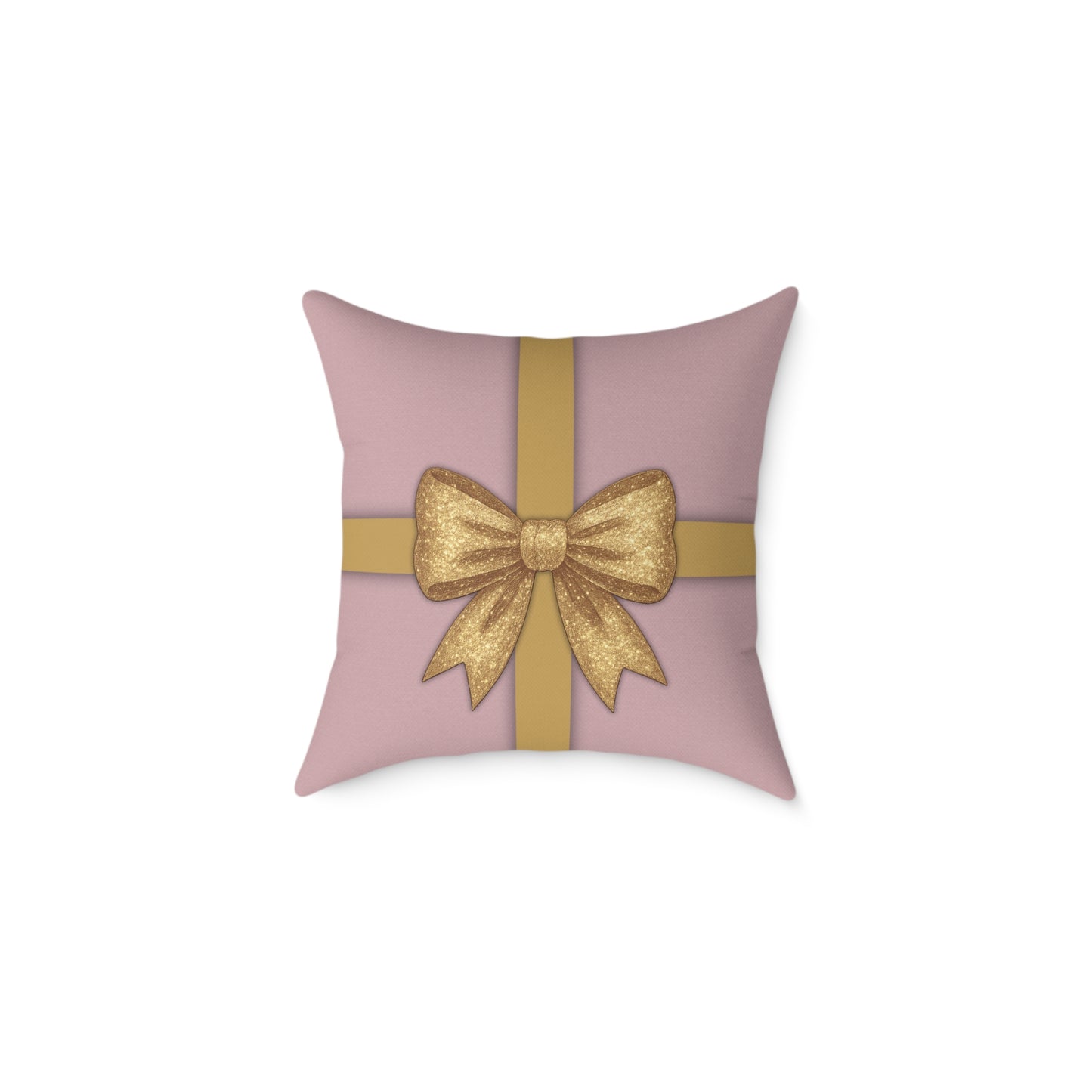 Blush Pink & Gold Gift Box Throw Pillow – Holiday Icon Pattern Canvas Cushion