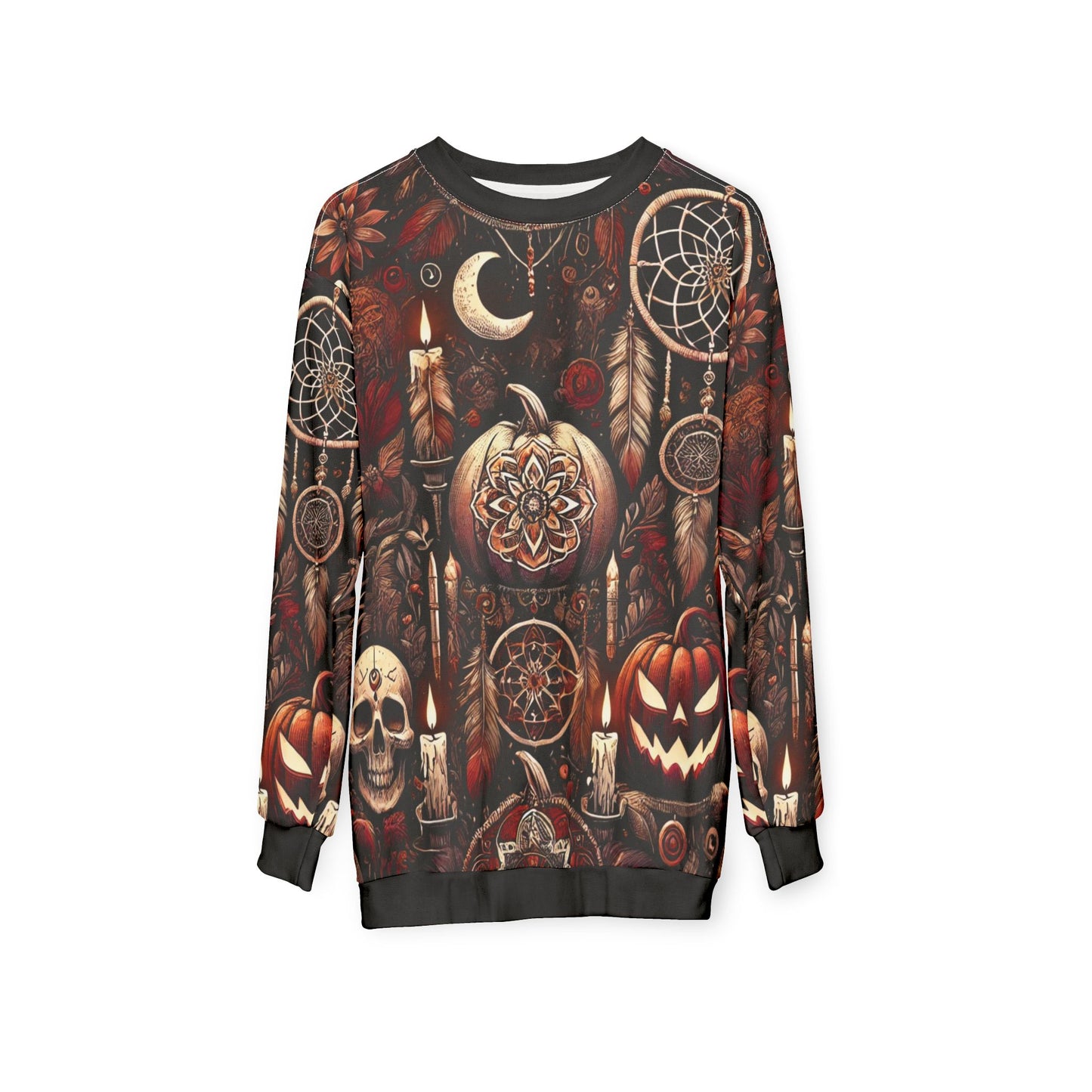 Midnight Samhain AOP Unisex Sweatshirt | Gothic Halloween Pumpkins, Candles & Dreamcatchers | Dark Fall Aesthetic | Free Worldwide Shipping