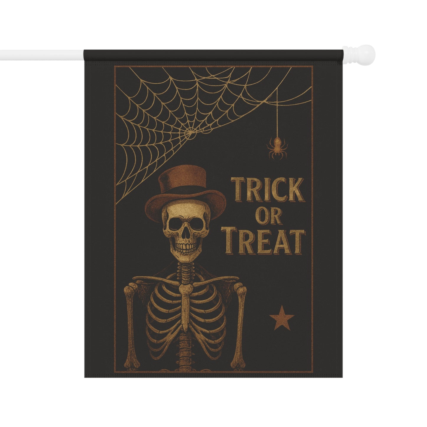 Trick or Treat Garden Flag – Skeleton in Top Hat with Spiderweb | Vintage Halloween Outdoor Banner