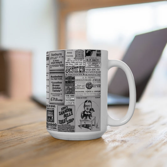 Occult Americana Coffee Tea Mug | 1800s Early 1900s Vintage Newspaper Ad Collage Ceramic Mug 2 - 11oz and 15oz