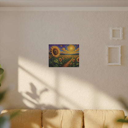 Sunflower Field Canvas Wall Art – Vibrant Golden Blooms, Van Gogh Inspired Sky, Horizontal Landscape Print