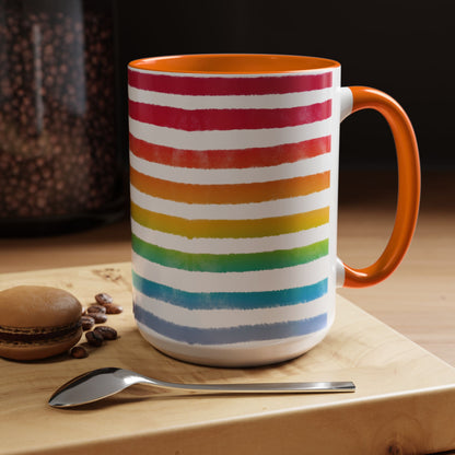 🌈 Bold Rainbow Stripes Pride Mug | 11oz/15oz | Purple Accent