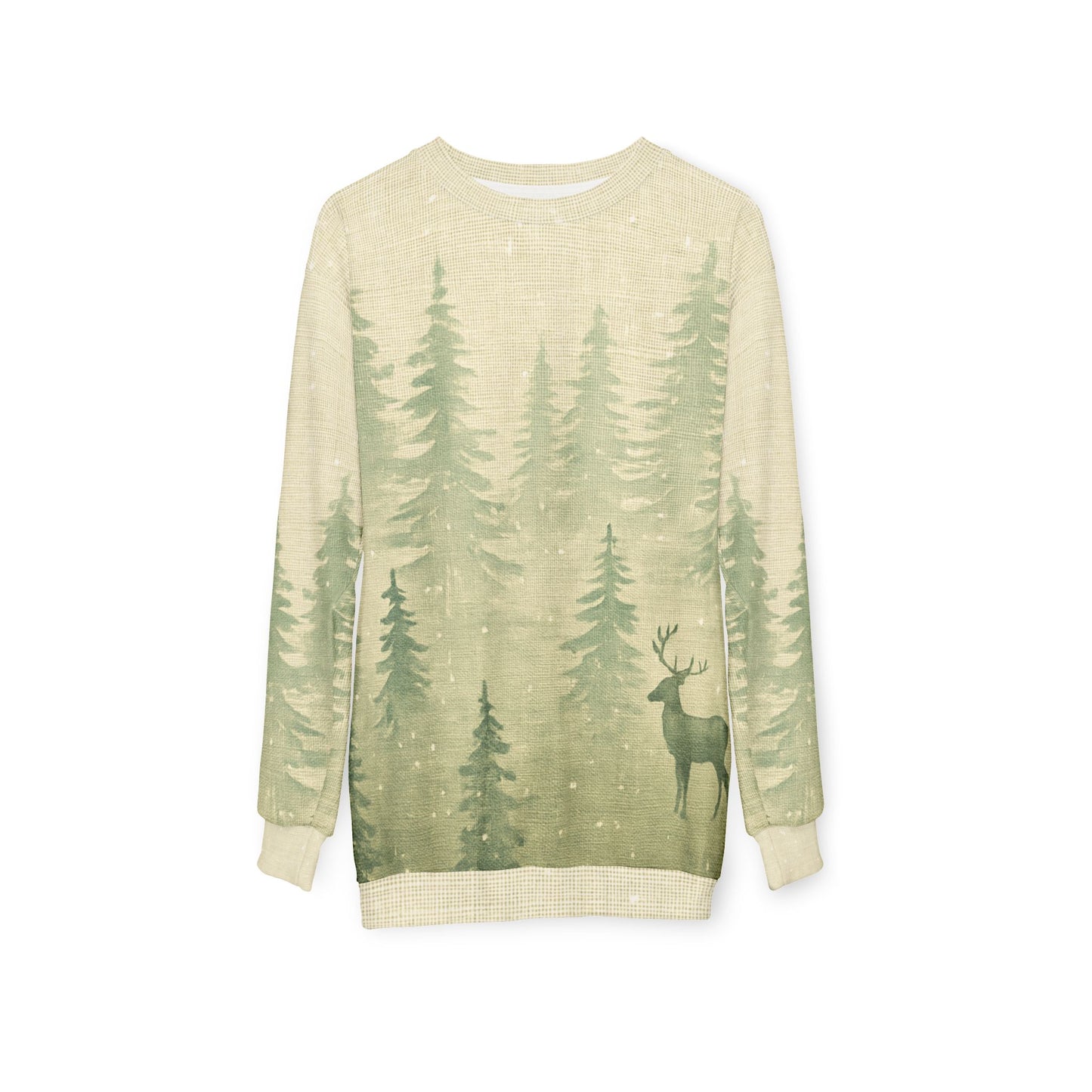 Nordic Woodlands All-Over Print Sweatshirt — Minimalist Winter Forest Scene (MMW Premium AOP Fleece)