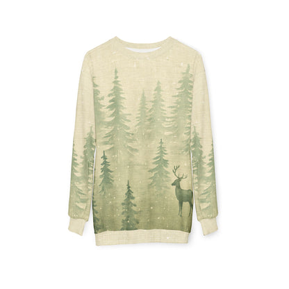 Nordic Woodlands All-Over Print Sweatshirt — Minimalist Winter Forest Scene (MMW Premium AOP Fleece)